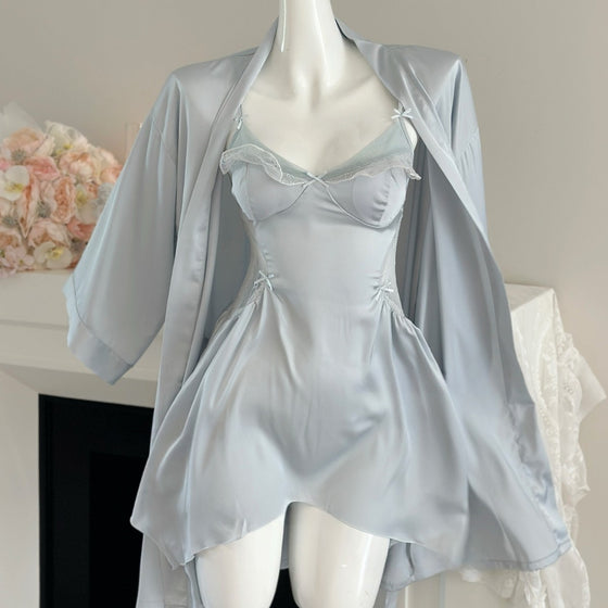 Women Satin Camisole Nightgown V-Neck Lace Sleepwear