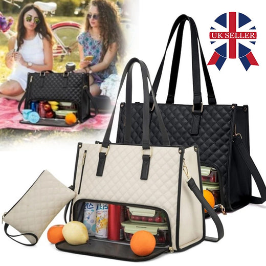 Insulated laptop tote bag for women in faux leather