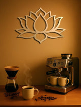 Close-up of sculpted metal lotus silhouette