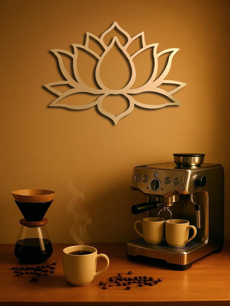 Close-up of sculpted metal lotus silhouette