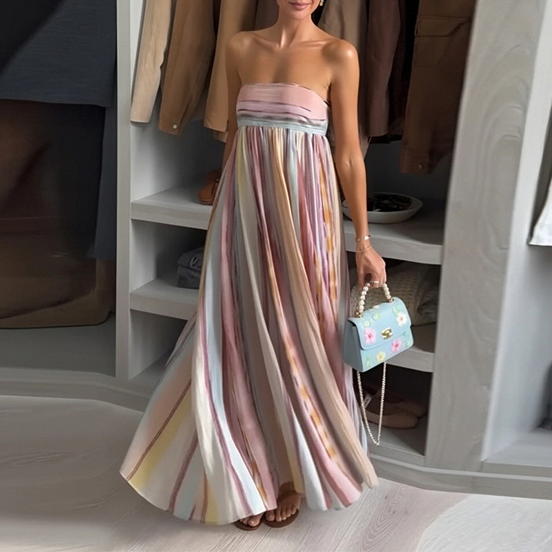 Women's sleeveless printed long dress with high waist and swing skirt, photo 3