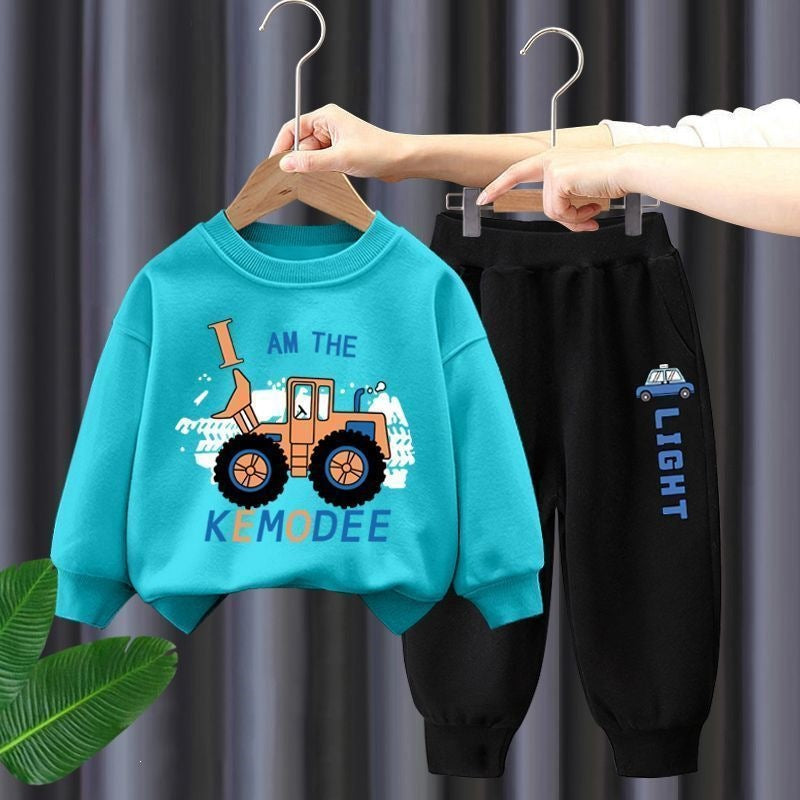 Boys Long Sleeve Sweatshirt and Pants Set with Bulldozer Print