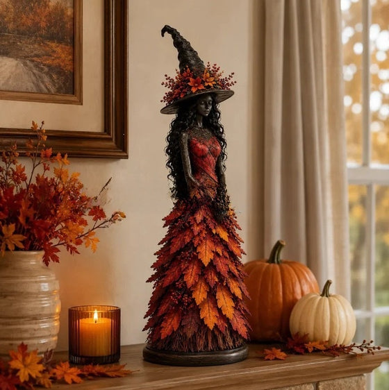 Enchanted Autumn Witch Resin Statue Halloween Magic Decor