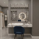 3D beveled glass wall mirror mounted above console