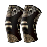 Copper knee sleeve worn under athletic pants