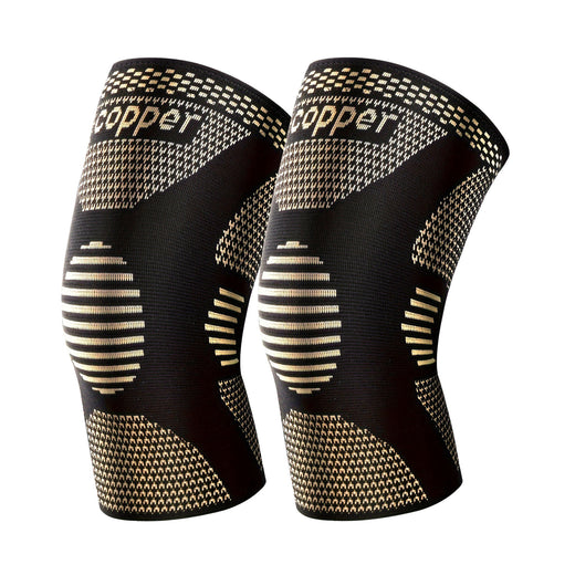Copper knee sleeve worn under athletic pants