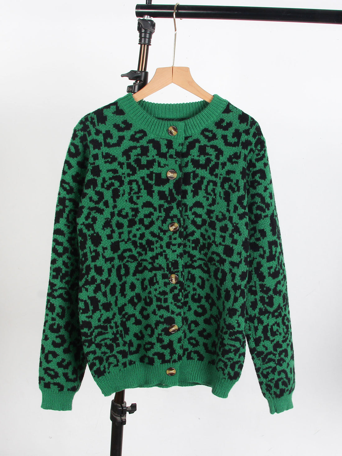 Women's Leopard Print Open Front Long Sleeve Knit Cardigan Sweater