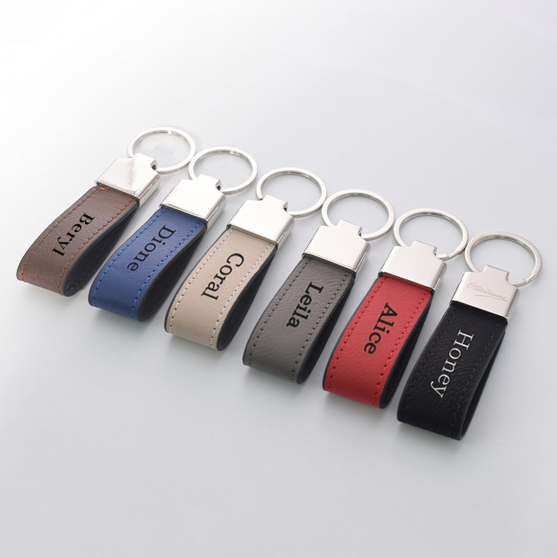 Laser Engraving Leather Metal Keychain