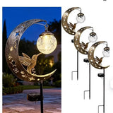 Solar Hummingbird Moon Lamp Crackled Glass Outdoor Garden Light