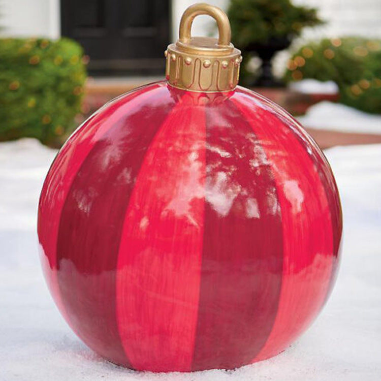 Red and white striped 60cm inflatable Christmas ornament ball, close-up
