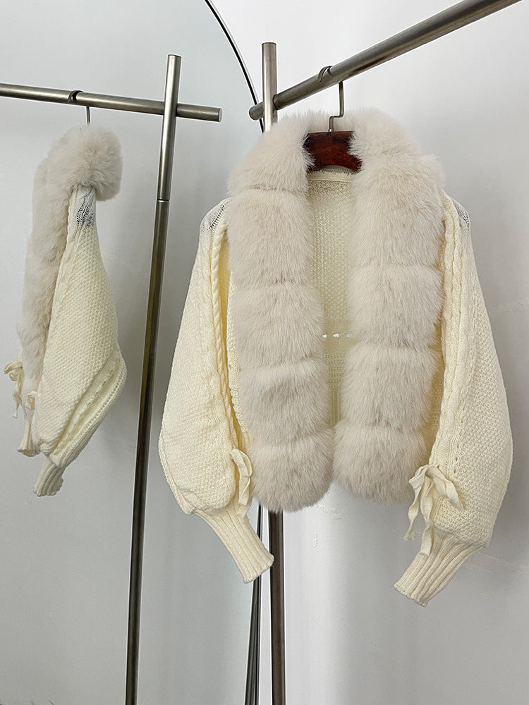 Lady Batwing Sleeve V-Neck Knitted Cardigan