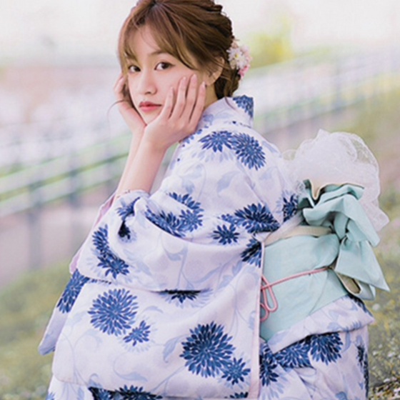 Women's Japanese Camellia Print Kimono Dress Set, All Yards, image 5 of 41