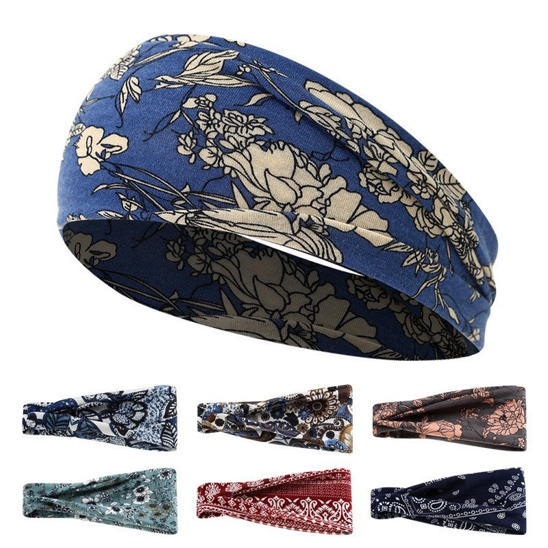Floral Elastic Printed Wig Headscarf Headband Sports Sweat-Absorbent Hair Accessory