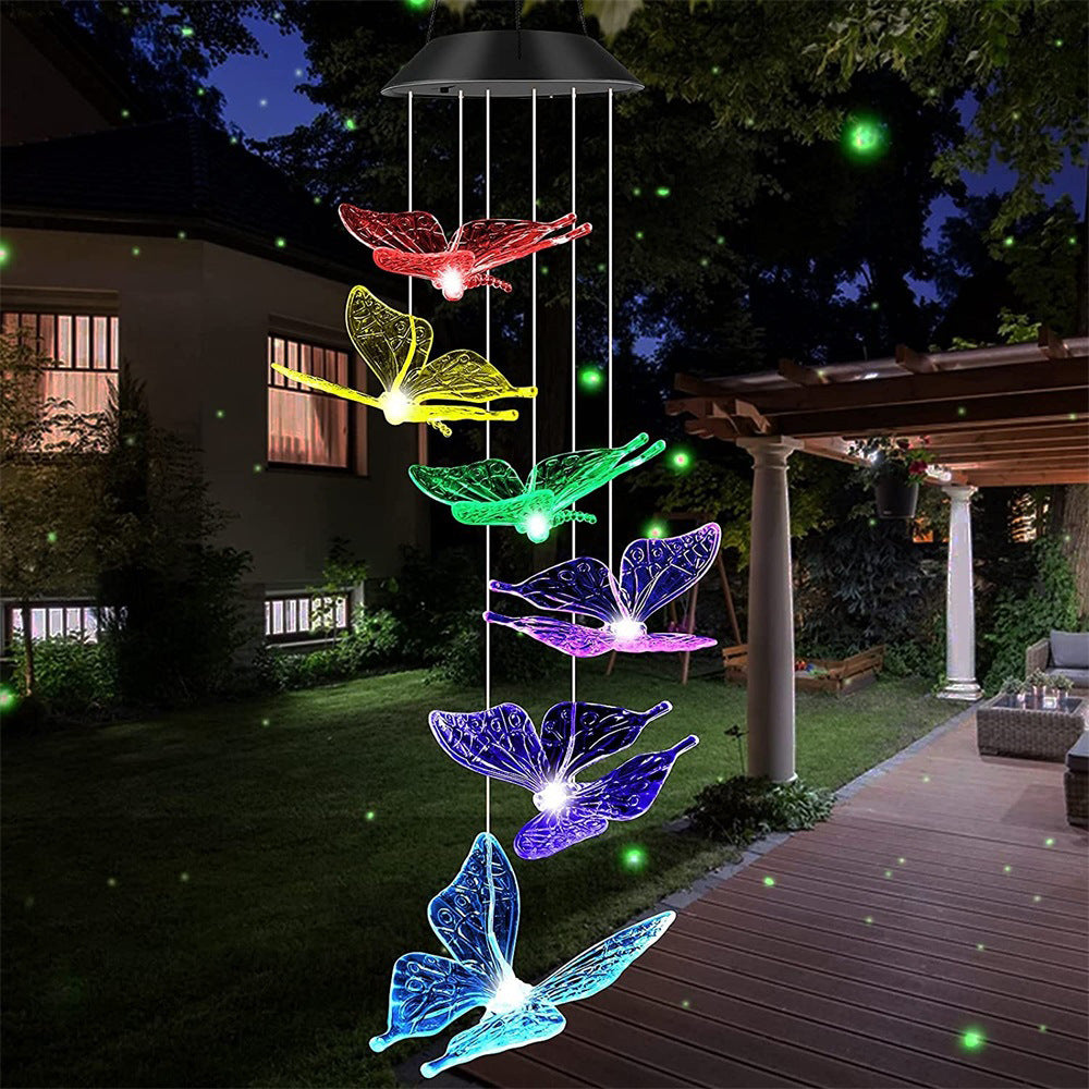 Solar Powered Butterfly Wind Chime Light with LED Illumination
