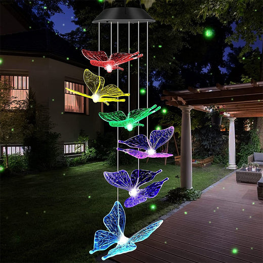 Solar Powered Butterfly Wind Chime Light with LED Illumination