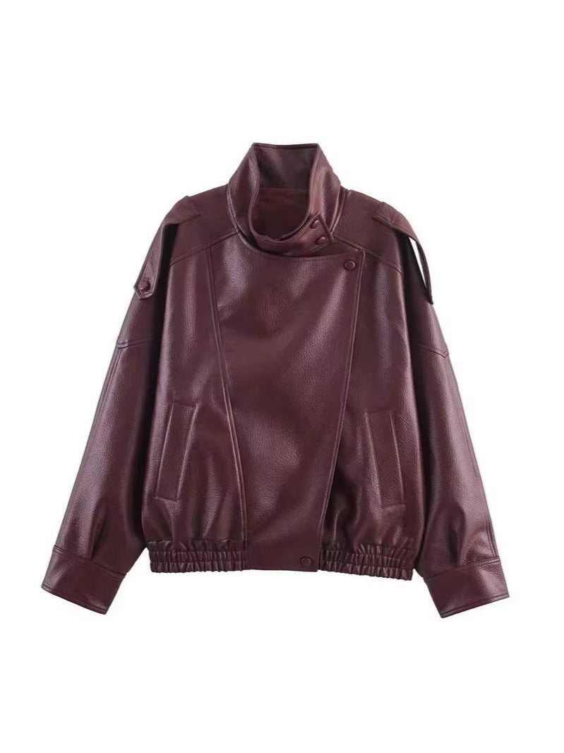 Womens Retro Pebbled Leather Jacket