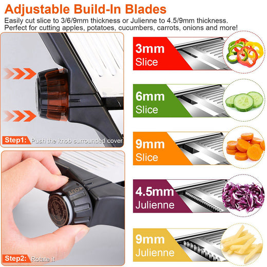 Mandoline slicer slicing cucumber