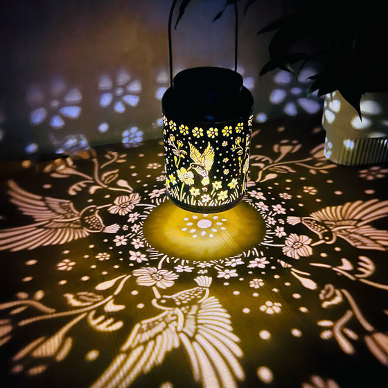 Solar Powered Outdoor Hummingbird Iron Lantern Decor product image 4