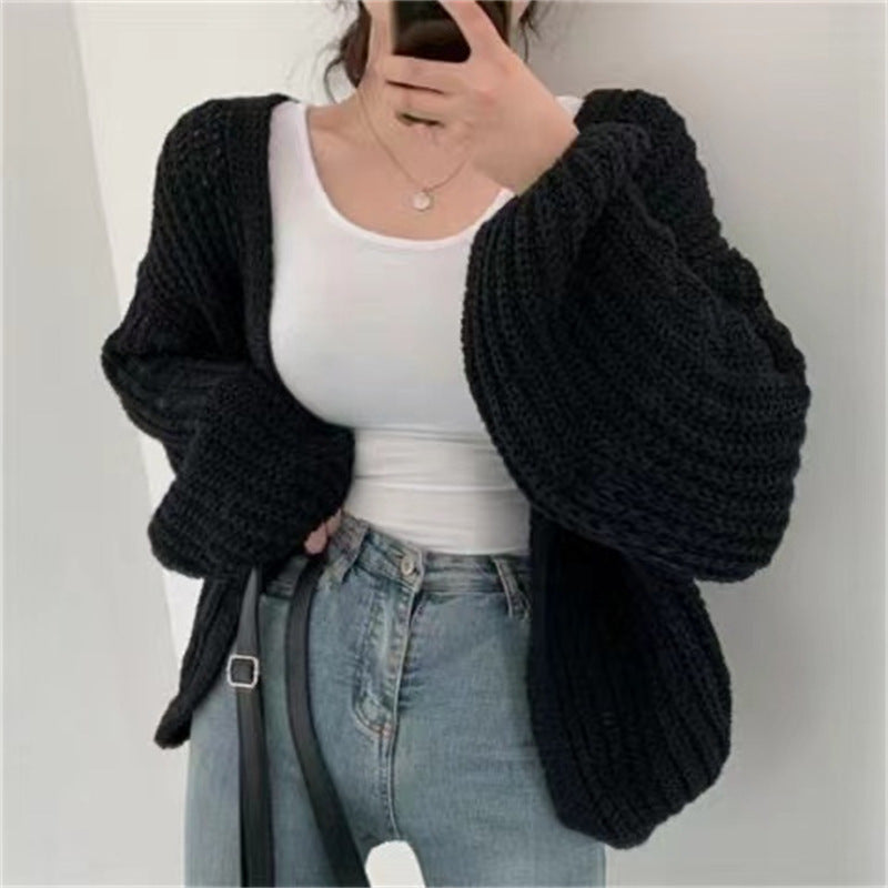 Womens Lantern Sleeve Knitted Cardigan