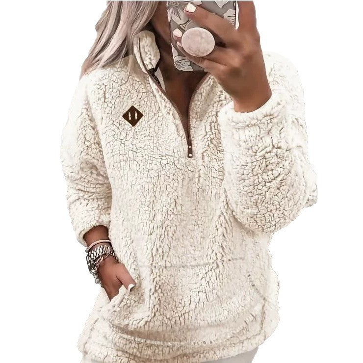 solid-color fleece half-zip pullover sweatshirt