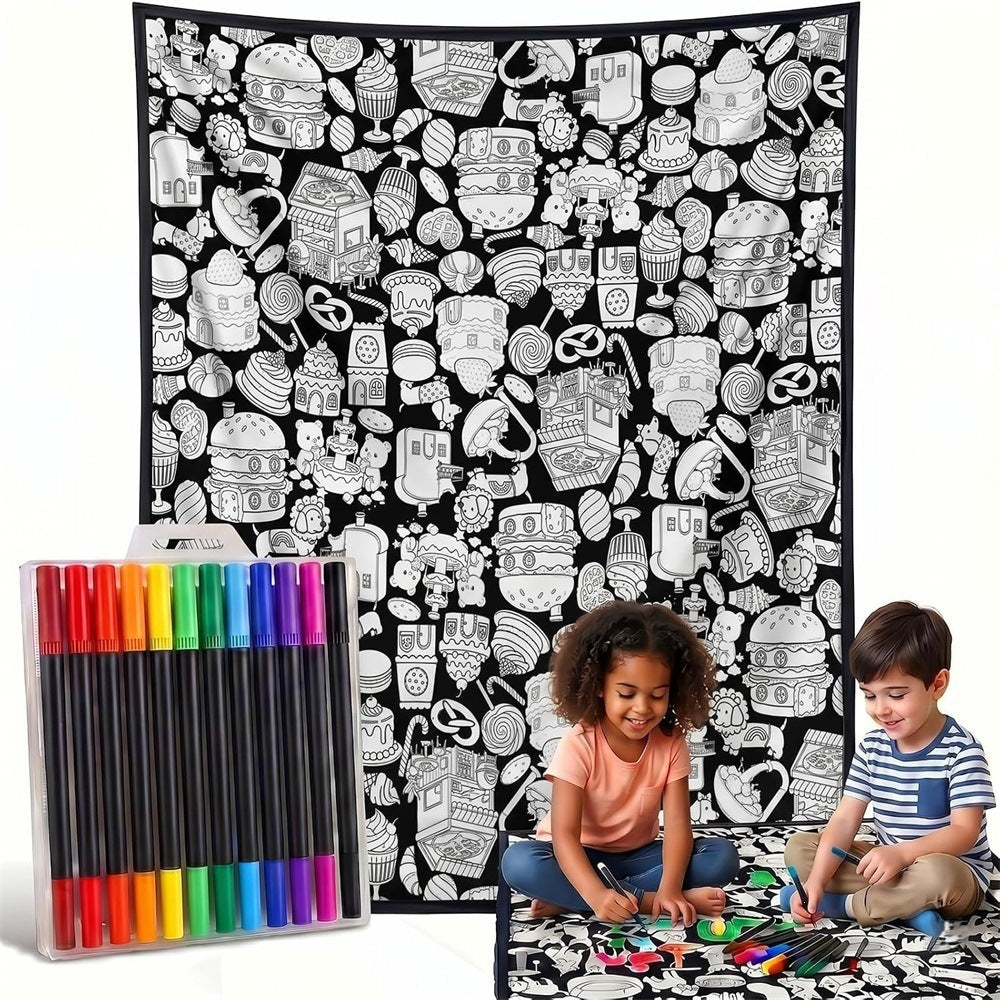 Black and white line drawing flannel blanket for coloring, photo 2