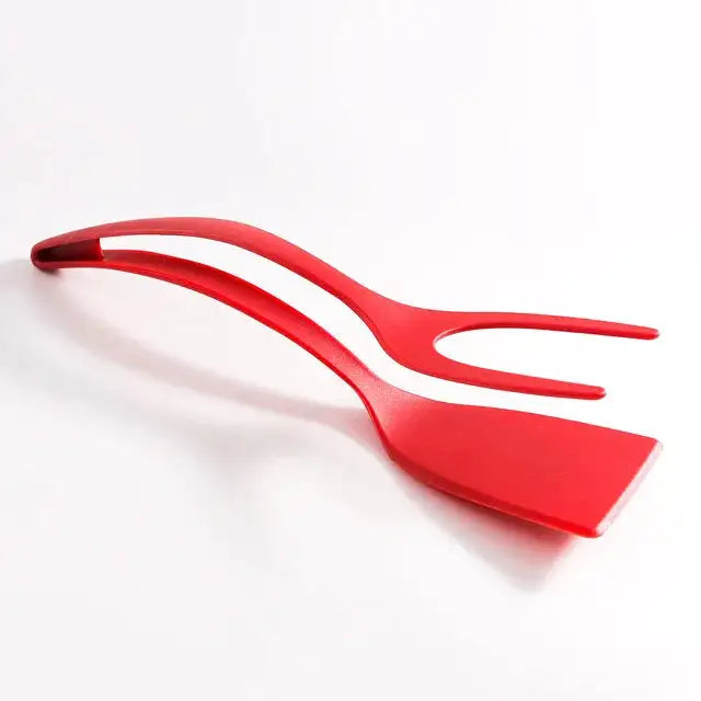 Spatula and tongs tool laid flat showing both ends of the head