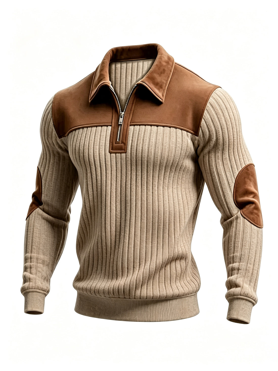 Men's lapel collar full-zip sweatshirt with embroidered patchwork, photo 3