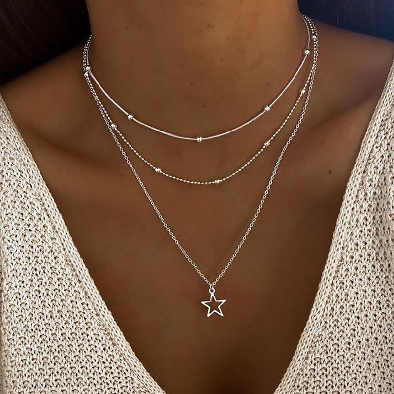 Women's Multi-Layered Star Pendant Alloy Necklace Vintage Clavicle Chain