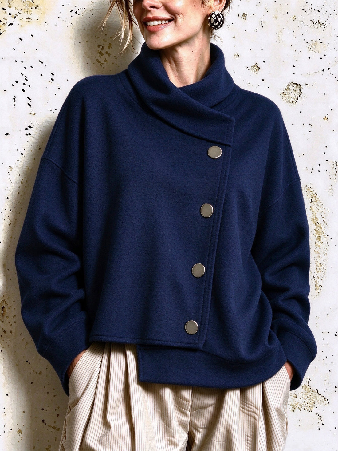 Women's asymmetric mock neck long sleeve wrap top, photo 2