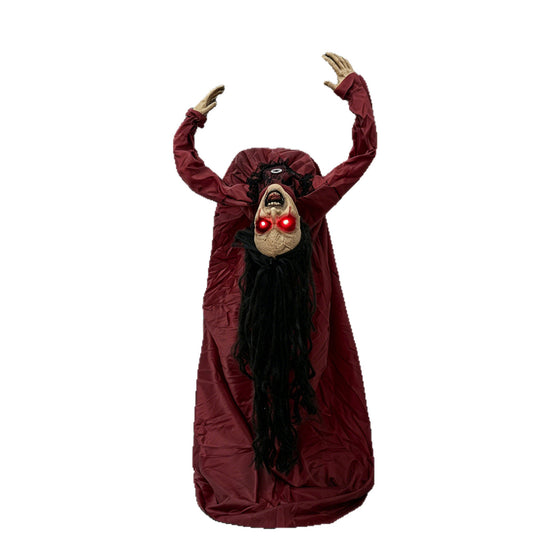 Red-Clothed Female Ghost Halloween Prop with Sound and Motion Activation