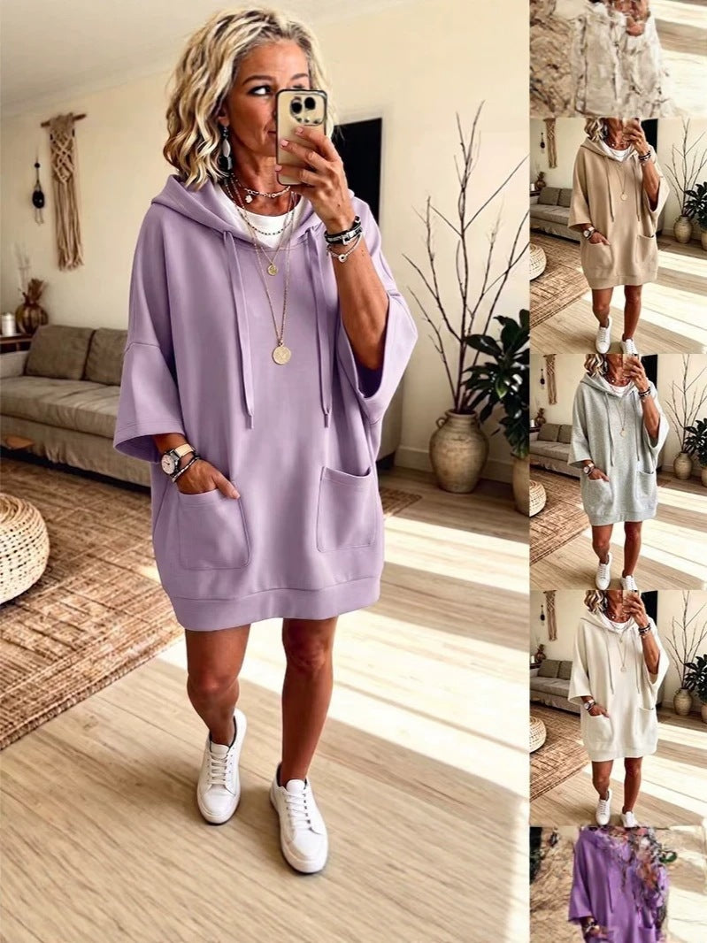 Women's casual solid-color long-sleeved hooded hoodie