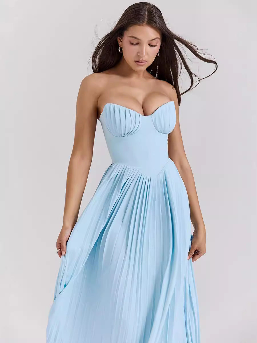 Off-Shoulder Backless Ruched High-Waist Long Dress
