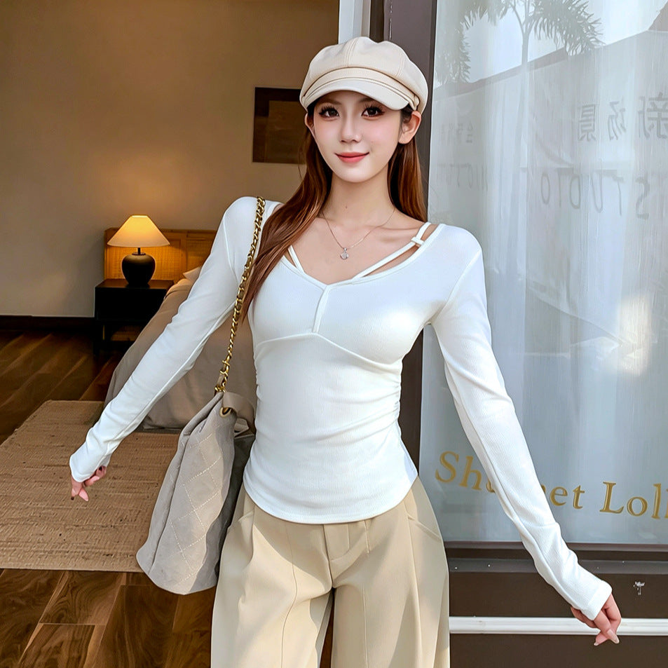 Women's Long Sleeve High Elastic Merino Wool Blend Slim-Fit Knit Top