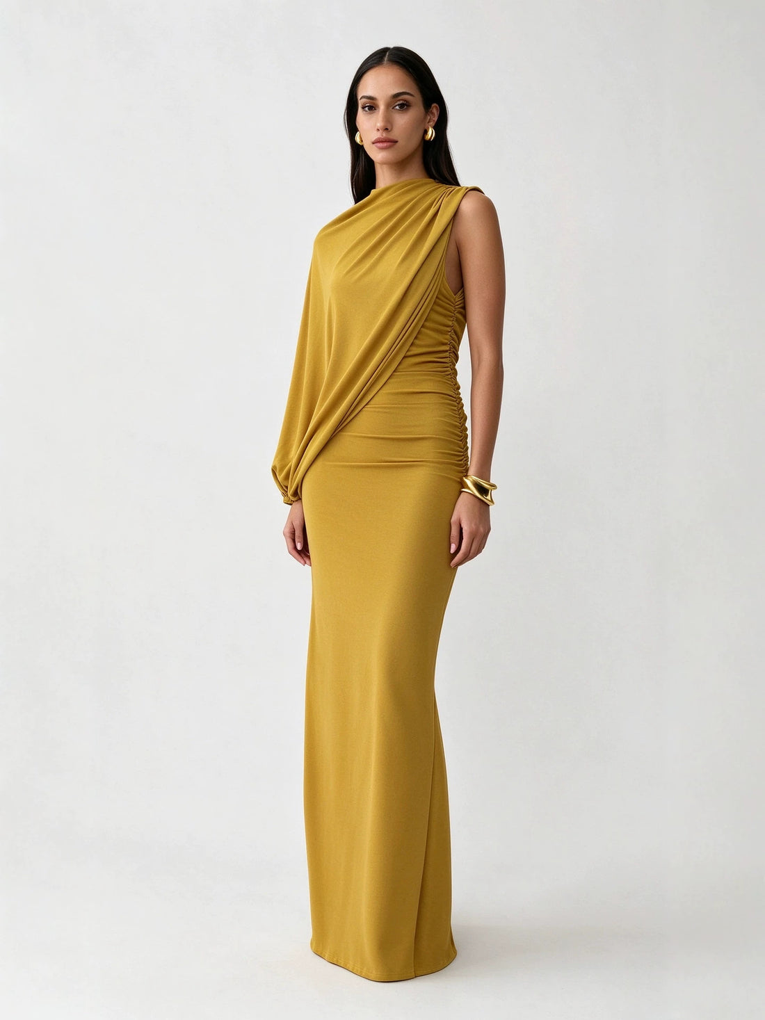 Women's sleeveless shawl-style bodycon maxi evening dress, photo 4