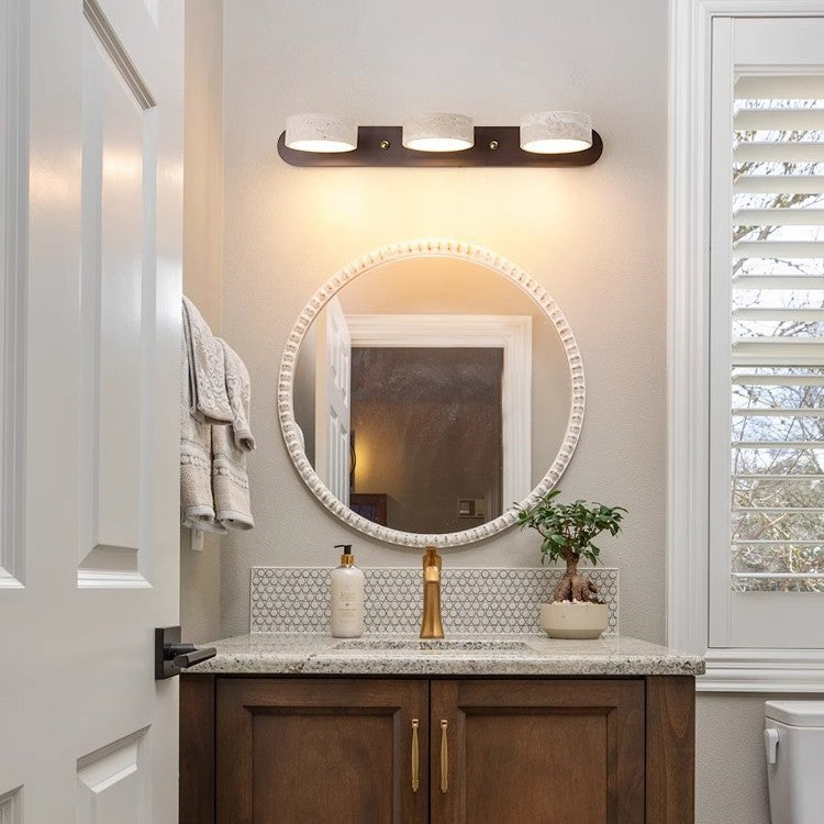 Japanese Mid-Century Style Travertine Stone LED Vanity Wall Lamp