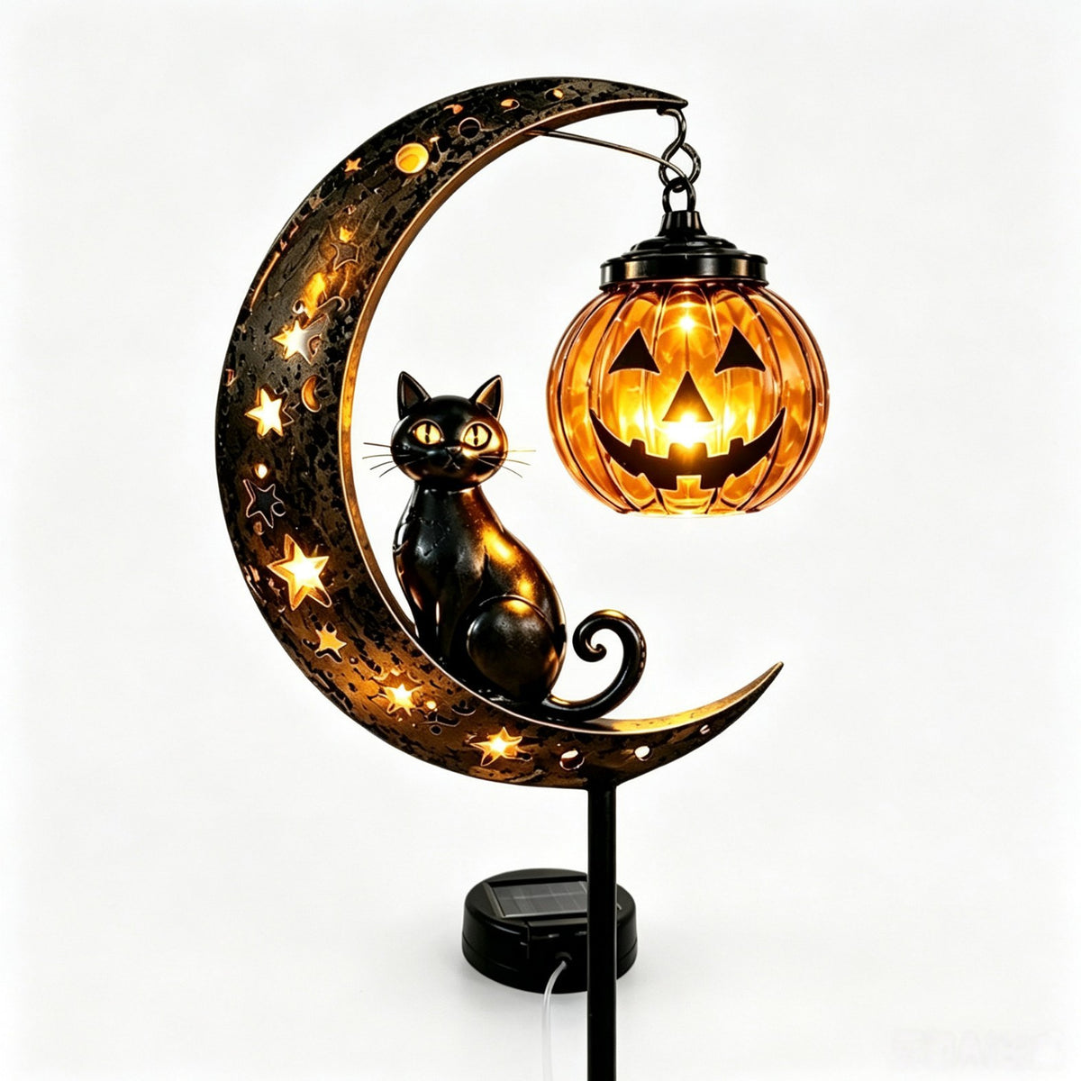Solar Black Cat Pumpkin Stake Light