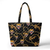 Embroidered Quilted Tiger Print Tote Bag