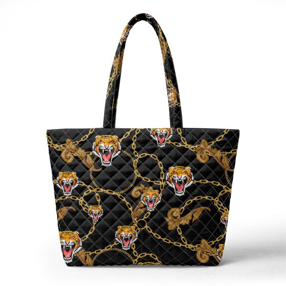 Embroidered Quilted Tiger Print Tote Bag image 3