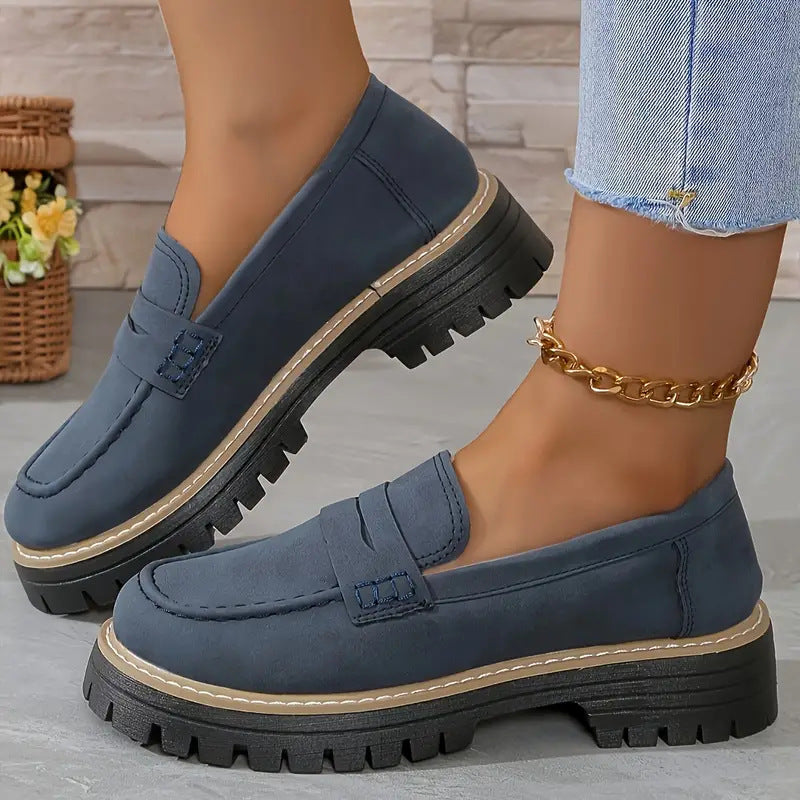 Womens Platform Loafers British Style Casual Shoes
