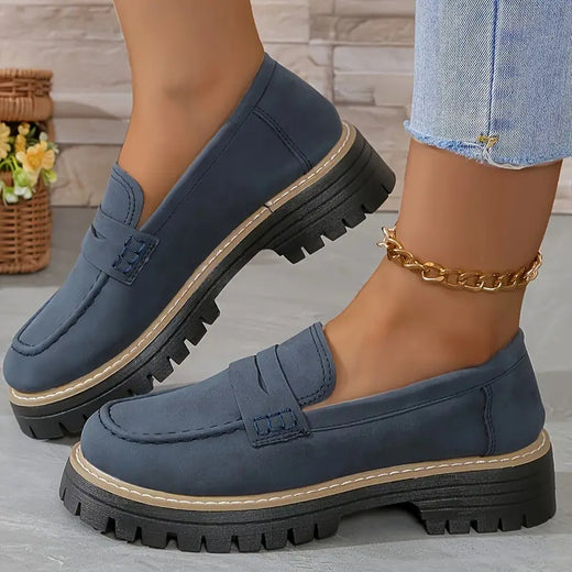 Womens Platform Loafers British Style Casual Shoes