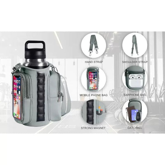 Magnetic Insulated Water Bottle Bag Diving Material Crossbody Holder with Dual Pockets