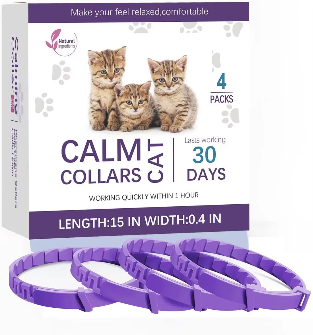 Calming collar on a cat showing adjustable fit