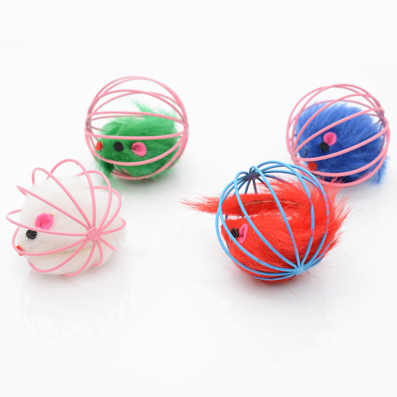 Wire cage mouse cat toy shown at an angle