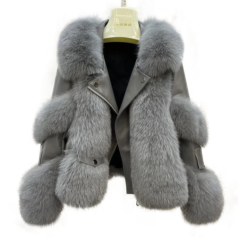 Women's Faux Fur Coat Cotton Padded Lapel Faux Leather Winter Warm Outerwear
