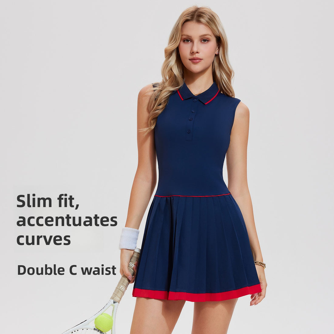 Women's sleeveless top and pleated skirt sports set, photo 2