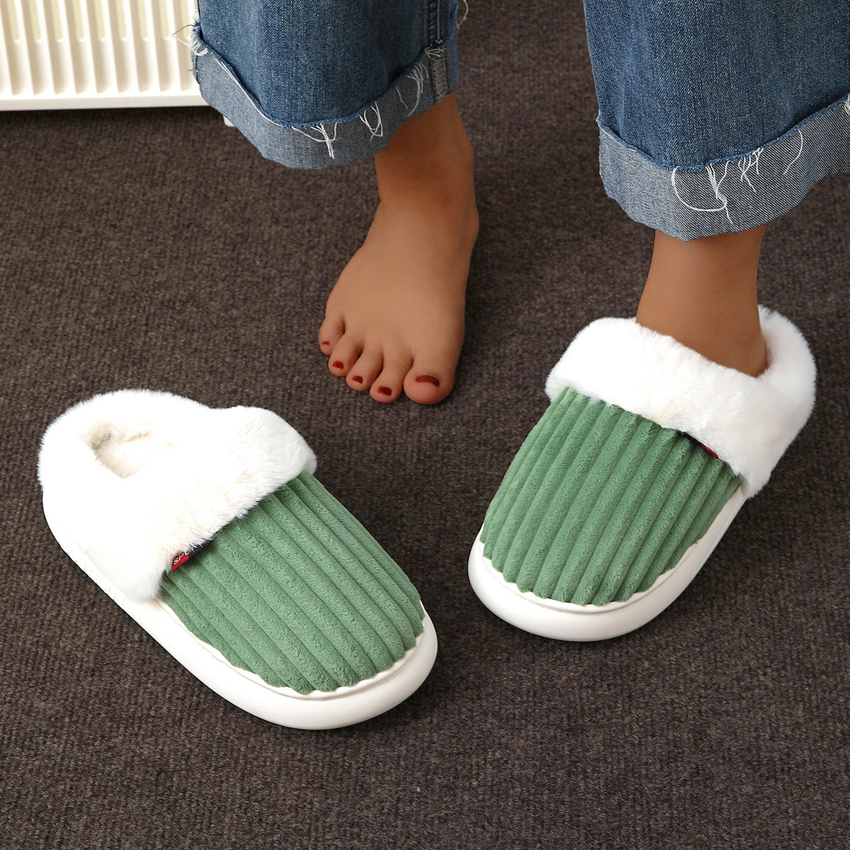 Plush Indoor Slippers with Fur Lining