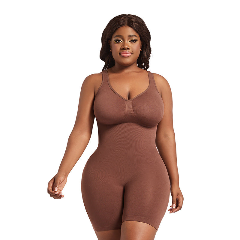 Plus Size Seamless Body Shaping Bodysuit with Wide Straps Tummy Control and Butt Lift
