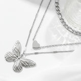 Layered Butterfly Heart Pendant Necklace
