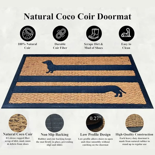 Natural coco coir doormat features: coir fiber, non-slip backing, low profile