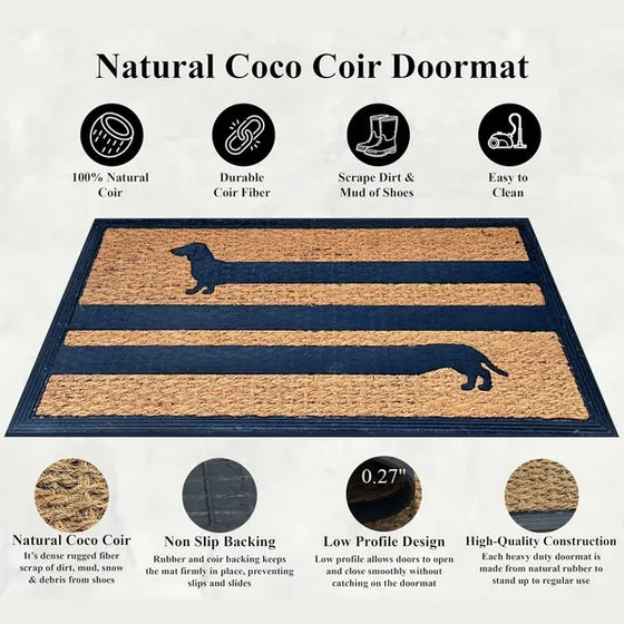 Natural coco coir doormat features: coir fiber, non-slip backing, low profile